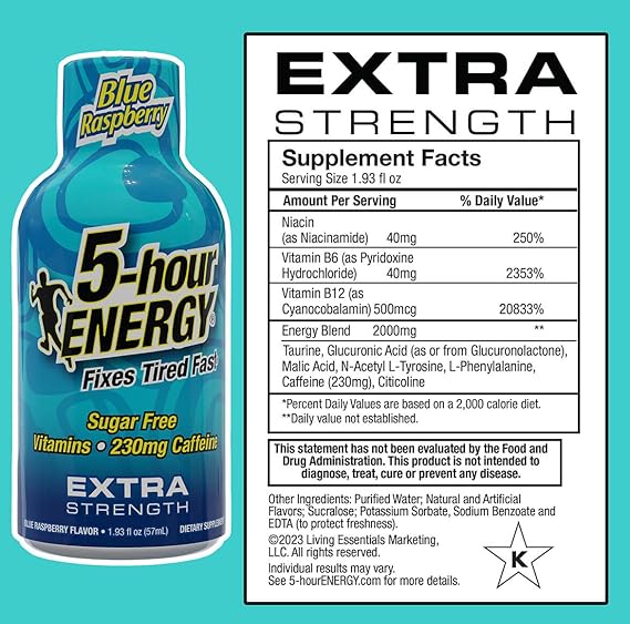5-hour ENERGY Shots Extra Strength, Blue Raspberry Flavor, 30 Count