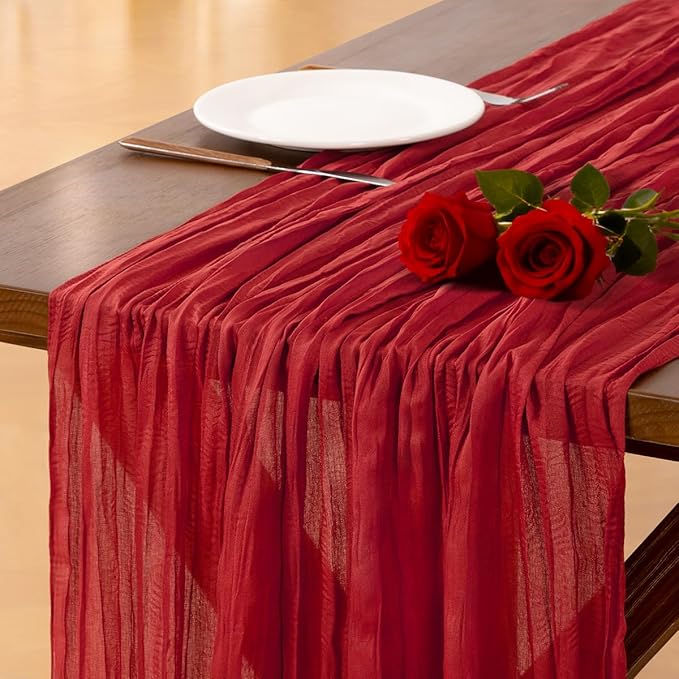 Socomi Pink Cheesecloth Table Runner Easter Spring Boho Rustic Gauze Dusty Pink Farmhouse 120 inch