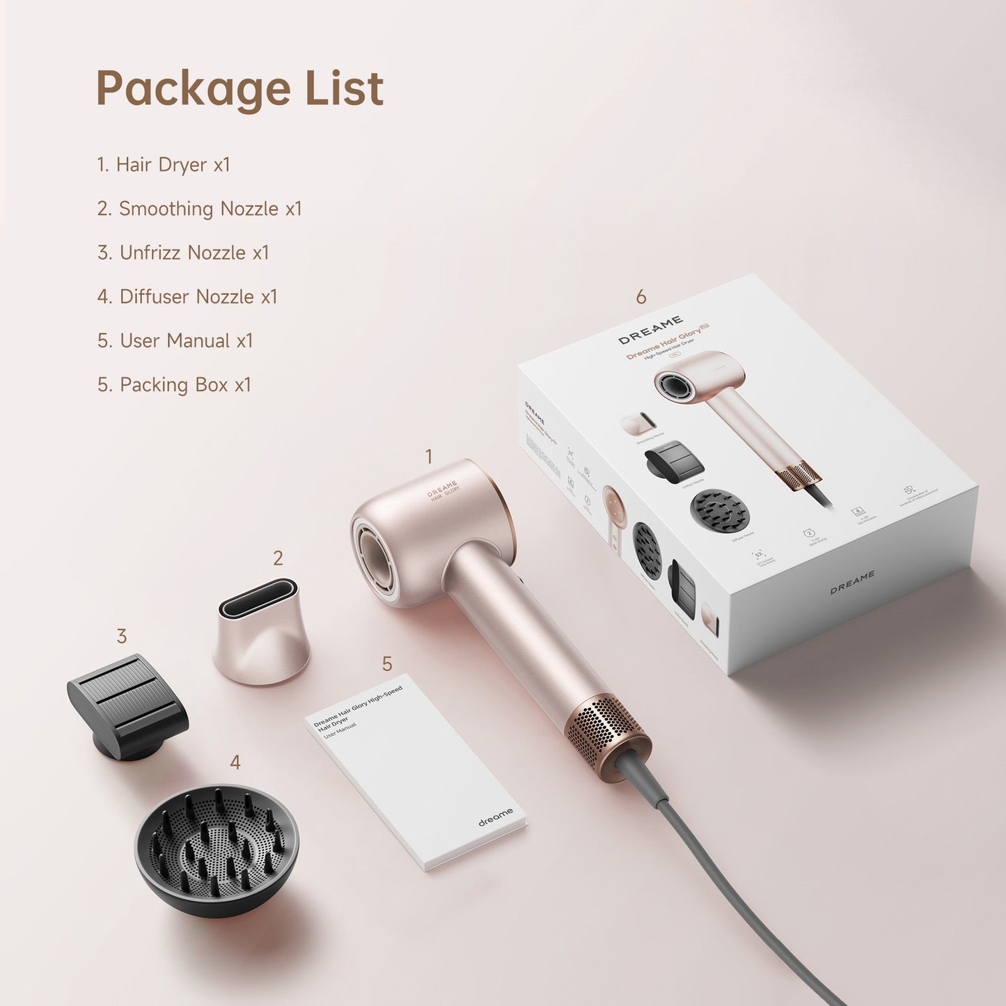 Dreame Glory Pro Hair Dryer, 2 Mins Fast Drying, 4 temperatures and 2 speeds