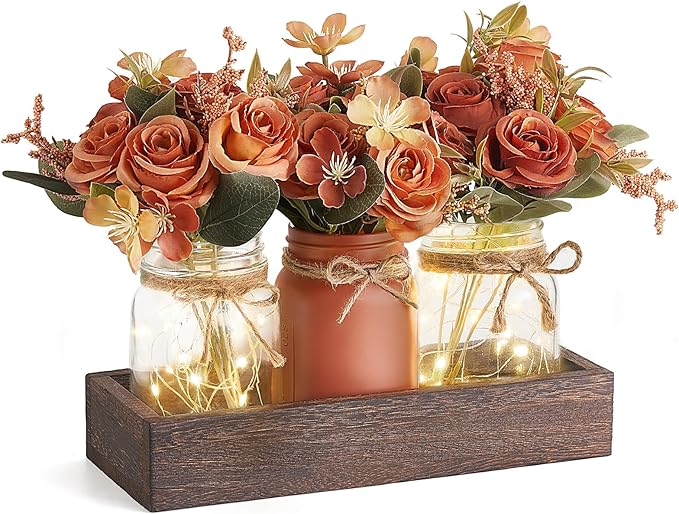 Mkono Mason Jar Lights Centerpiece Table