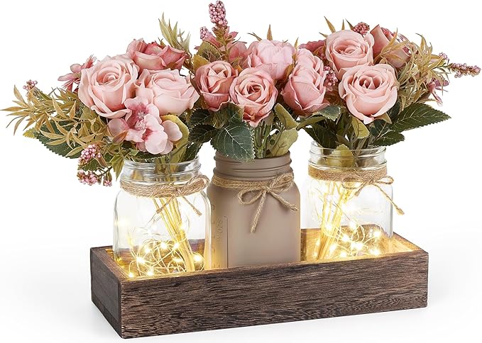 Mkono Mason Jar Lights Centerpiece Table