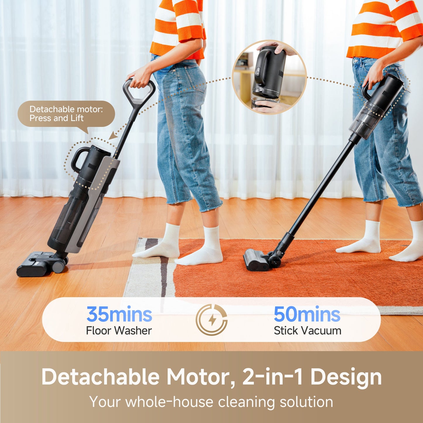 FloorX 302 Combo Floor Cleaner Mop 2-in-1 Cordless Vacuum for Multi-Surface