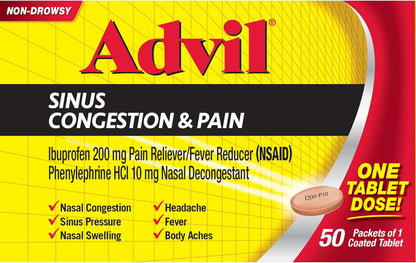 Advil Sinus Congestion and Pain, Sinus Relief Medicine, Pain Reliever and Fever