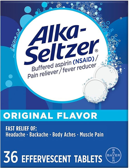 Alka-Seltzer Effervescent Tablets Original Flavor, Fast Multi-Symptom Relief from Headache and Body Ache