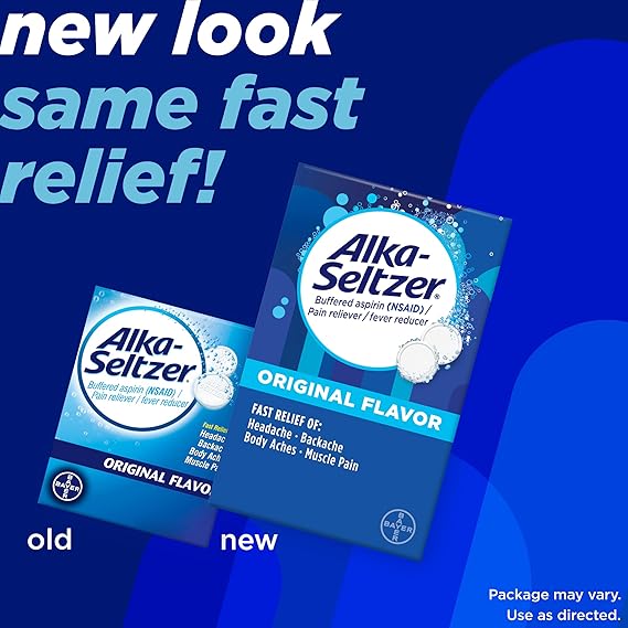 Alka-Seltzer Effervescent Tablets Original Flavor, Fast Multi-Symptom Relief from Headache and Body Ache