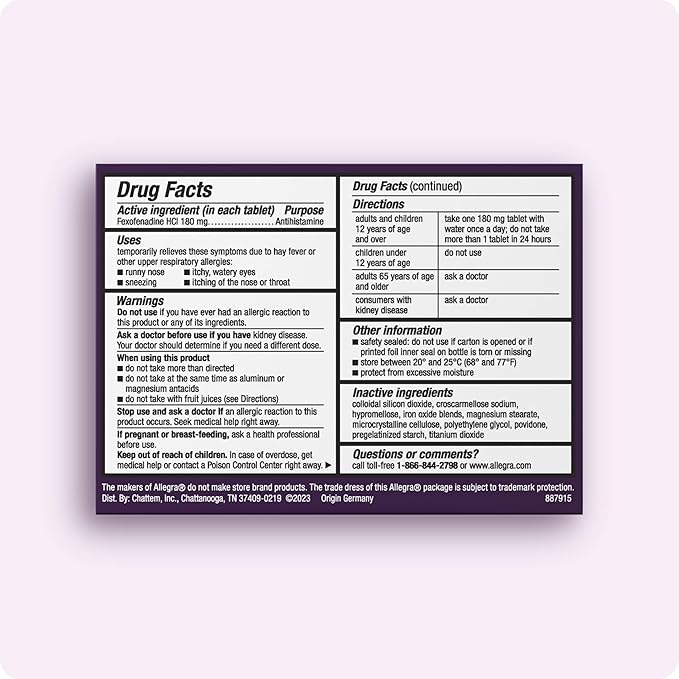 Allegra Adult 24-Hour Allergy Relief Tablets, Non-Drowsy