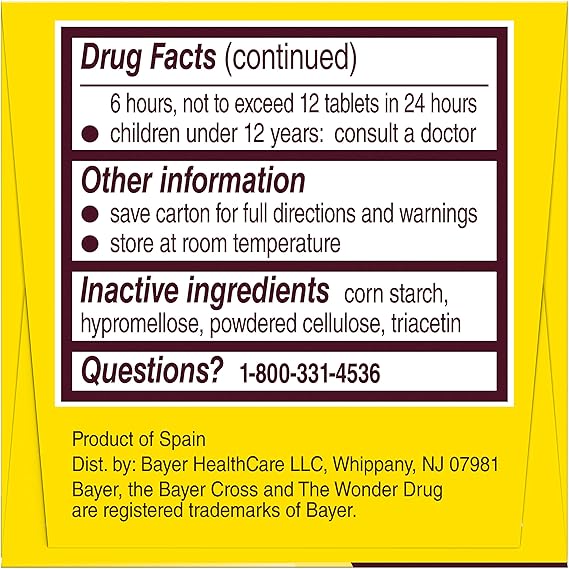 Genuine Bayer Aspirin 325mg Coated Tablets
