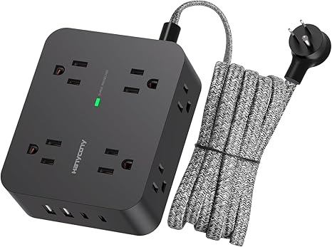 Surge Protector Power Strip - HANYCONY 8 Outlets 4 USB (2 USB C) Charging Ports