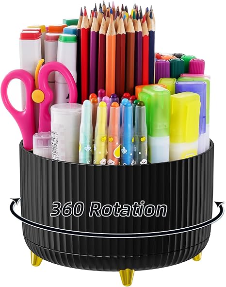 Marbrasse Desk Organizer, 360-Degree Rotating Pen Holder,