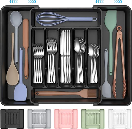Extra Large Expandable Silverware Organizer, BPA-Free Food-Safe Cutlery Flatware Organizer