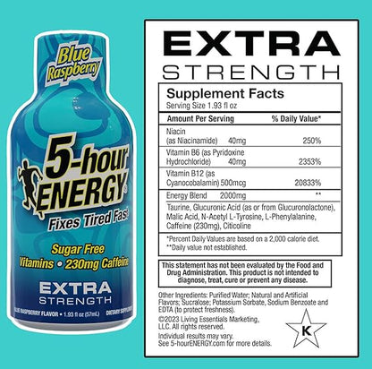 5-hour ENERGY Shots Extra Strength, Blue Raspberry Flavor, 30 Count