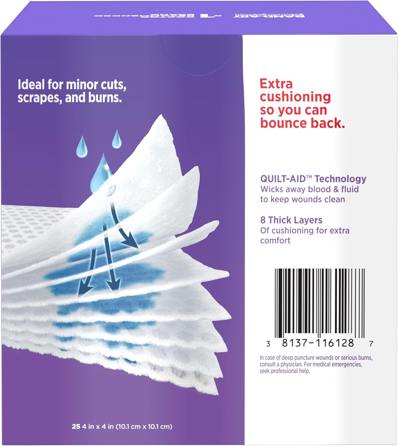 Band-Aid Brand Absorbent Cushion Care Sterile Square Gauze Pads
