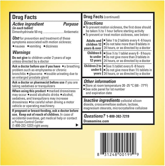 Dramamine Motion Sickness Relief Chew able Orange Flavor