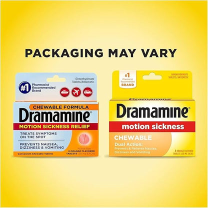 Dramamine Chewable Formula Motion Sickness Relief, 8 Orange Flavored Tablets