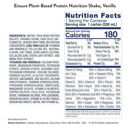 Ensure Plant Protein Nutrition Shakes Chocolate 11 Fl Oz Each (Pack of 3)