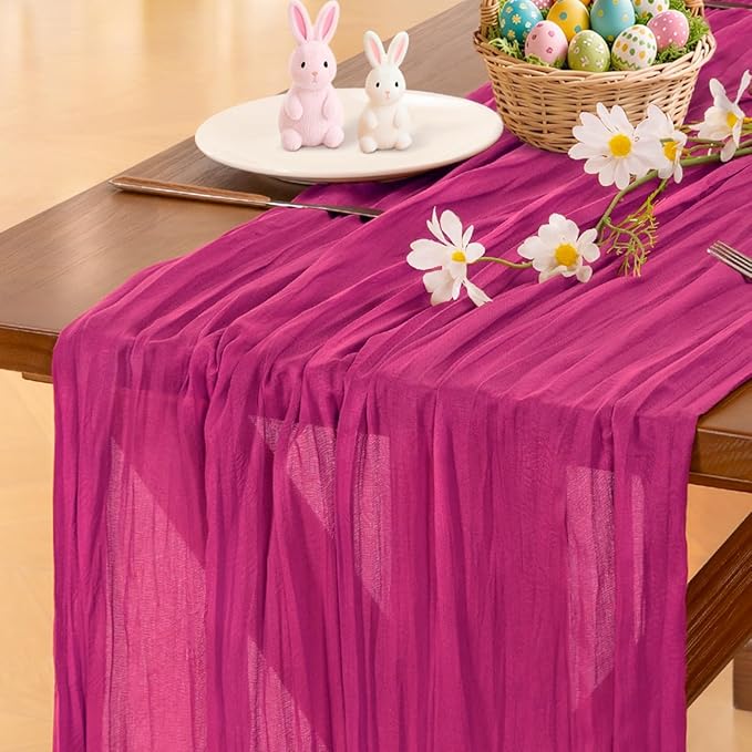 Socomi Pink Cheesecloth Table Runner Easter Spring Boho Rustic Gauze Dusty Pink Farmhouse 120 inch