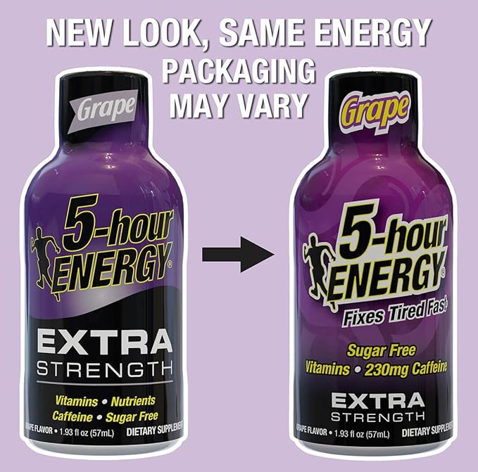 5-hour ENERGY Extra Strength Grape Energy Shot 1.93oz, 20-Pack – Sugar Free Caffeine Energy Booster with B-Vitamins & Amino Acids – Zero Calorie