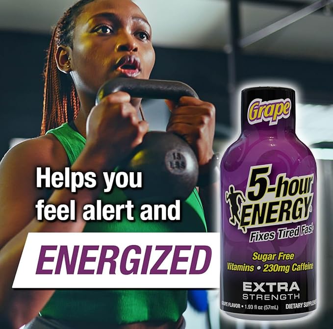5-hour ENERGY Extra Strength Grape Energy Shot 1.93oz, 20-Pack – Sugar Free Caffeine Energy Booster with B-Vitamins & Amino Acids – Zero Calorie