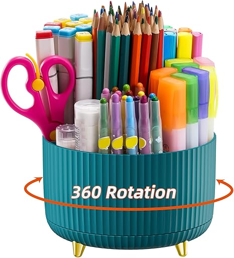 Marbrasse Desk Organizer, 360-Degree Rotating Pen Holder,