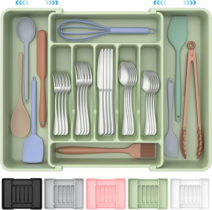 Extra Large Expandable Silverware Organizer, BPA-Free Food-Safe Cutlery Flatware Organizer
