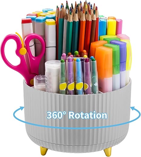 Marbrasse Desk Organizer, 360-Degree Rotating Pen Holder,