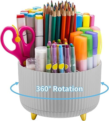 Marbrasse Desk Organizer, 360-Degree Rotating Pen Holder,