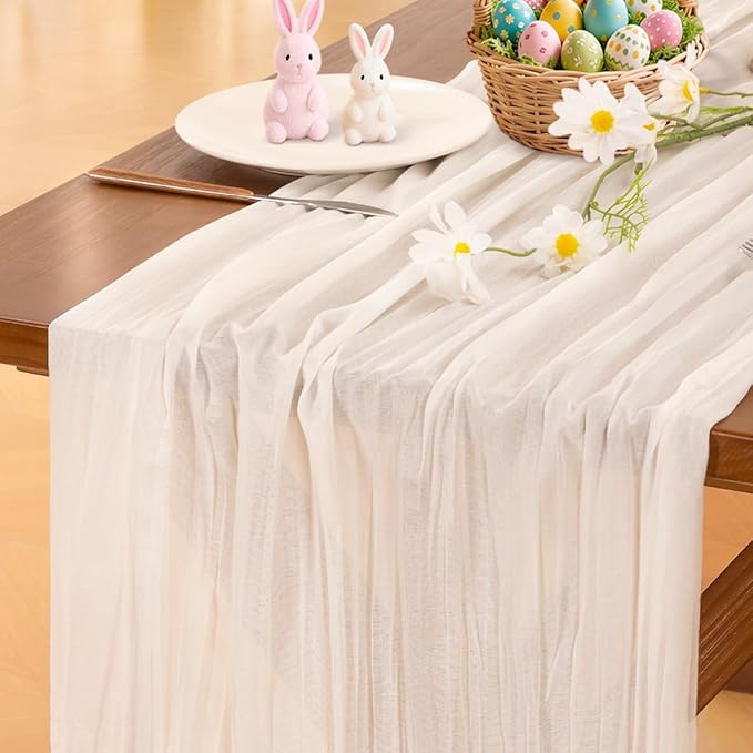 Socomi Pink Cheesecloth Table Runner Easter Spring Boho Rustic Gauze Dusty Pink Farmhouse 120 inch