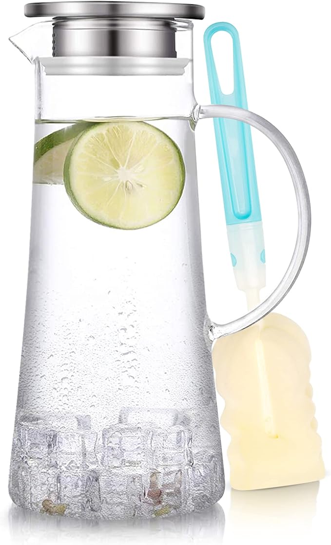 SUSTEAS 3 Liter 101 oz Glass Pitcher with Lid and Nozzle