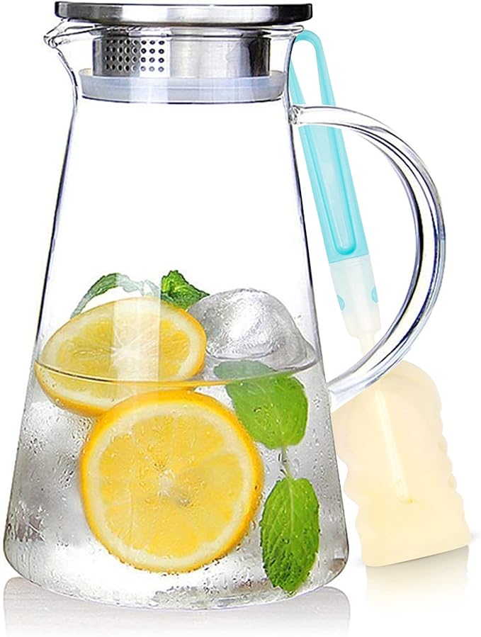 SUSTEAS 3 Liter 101 oz Glass Pitcher with Lid and Nozzle