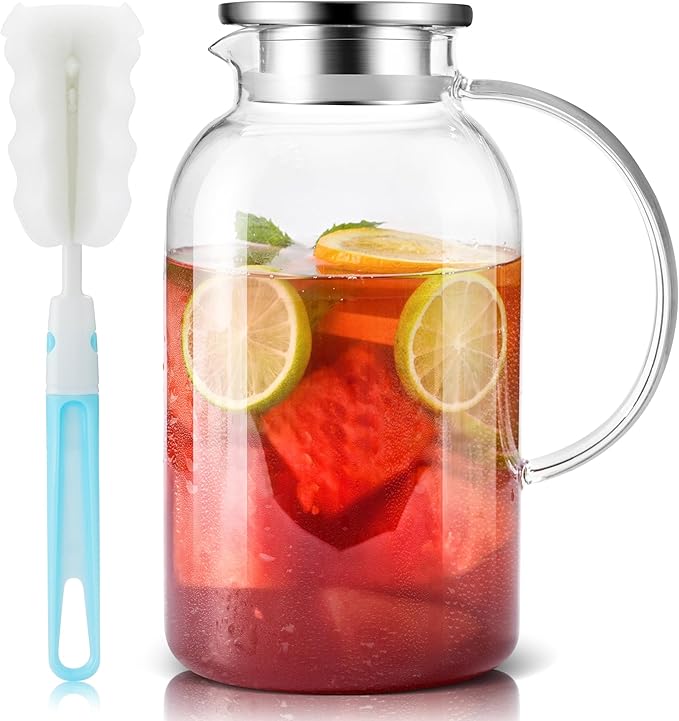 SUSTEAS 3 Liter 101 oz Glass Pitcher with Lid and Nozzle