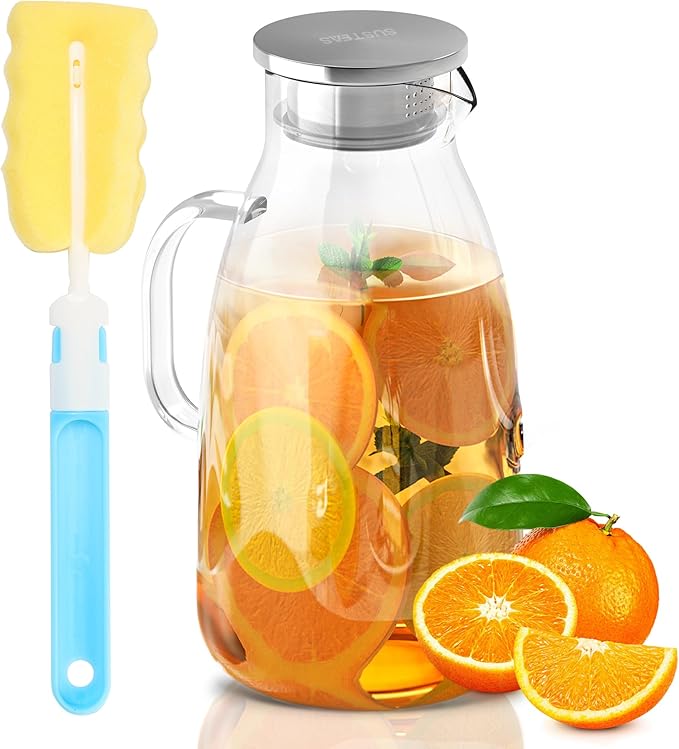 SUSTEAS 3 Liter 101 oz Glass Pitcher with Lid and Nozzle
