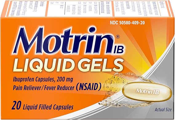 Motrin IB Liquid Gels + 200mg Ibuprofen per Capsule, Pain Reliever & Fever Reducer for Adults