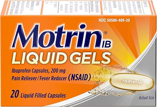 Motrin IB Liquid Gels + 200mg Ibuprofen per Capsule, Pain Reliever & Fever Reducer for Adults