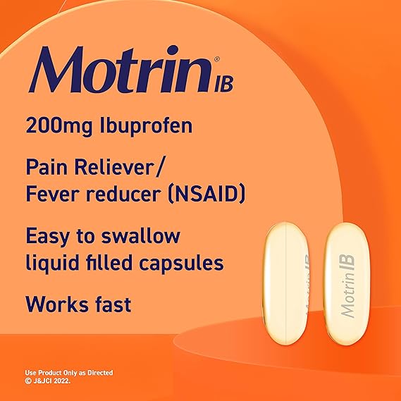Motrin IB Liquid Gels + 200mg Ibuprofen per Capsule, Pain Reliever & Fever Reducer for Adults