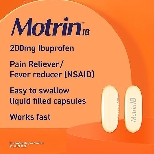 Motrin IB Liquid Gels + 200mg Ibuprofen per Capsule, Pain Reliever & Fever Reducer for Adults