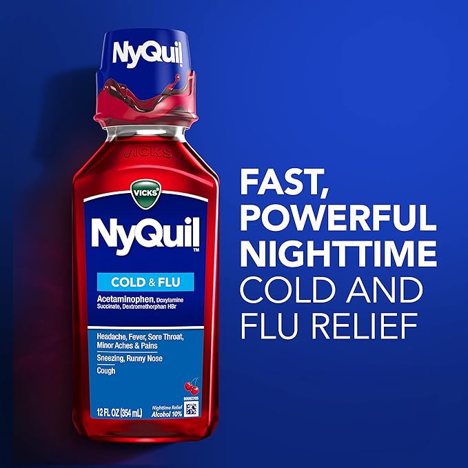 Vicks NyQuil Cherry Cold and Flu Relief Liquid Medicine