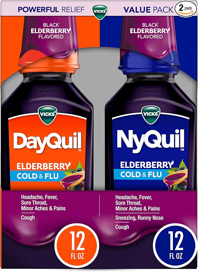 VICKS DayQuil & NyQuil Elderberry Flavor Cold & Flu Liquid Medicine