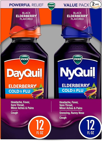 VICKS DayQuil & NyQuil Elderberry Flavor Cold & Flu Liquid Medicine