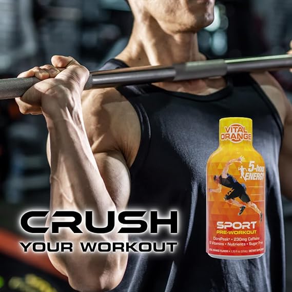 5-Hour Energy Extra Strength Sport Shots with Citra Peak, Vital Orange Flavor, Pre-Workout, 24 Count (1.93 fl oz)