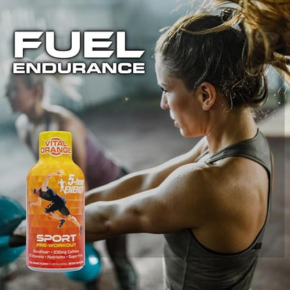 5-Hour Energy Extra Strength Sport Shots with Citra Peak, Vital Orange Flavor, Pre-Workout, 24 Count (1.93 fl oz)
