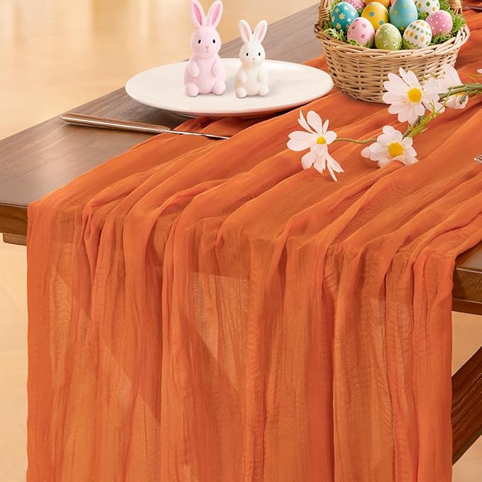Socomi Pink Cheesecloth Table Runner Easter Spring Boho Rustic Gauze Dusty Pink Farmhouse 120 inch