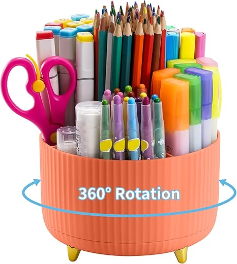 Marbrasse Desk Organizer, 360-Degree Rotating Pen Holder,