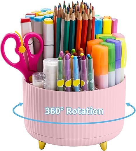 Marbrasse Desk Organizer, 360-Degree Rotating Pen Holder,
