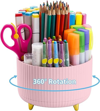 Marbrasse Desk Organizer, 360-Degree Rotating Pen Holder,