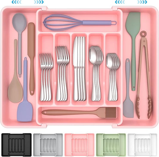 Extra Large Expandable Silverware Organizer, BPA-Free Food-Safe Cutlery Flatware Organizer