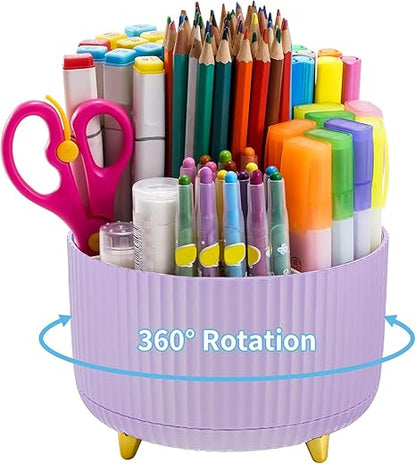 Marbrasse Desk Organizer, 360-Degree Rotating Pen Holder,