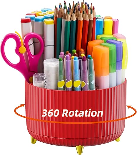 Marbrasse Desk Organizer, 360-Degree Rotating Pen Holder,
