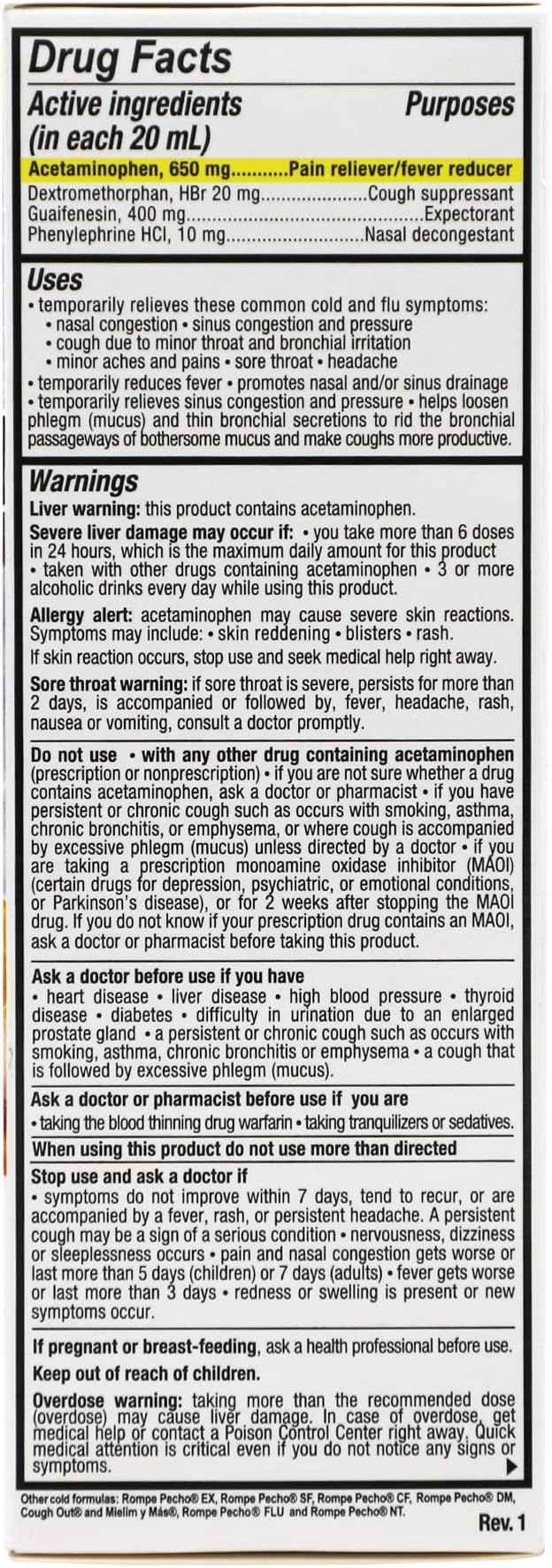 ROMPE PECHO MAX, Multi symptom Severe Cold and Flu Syrup