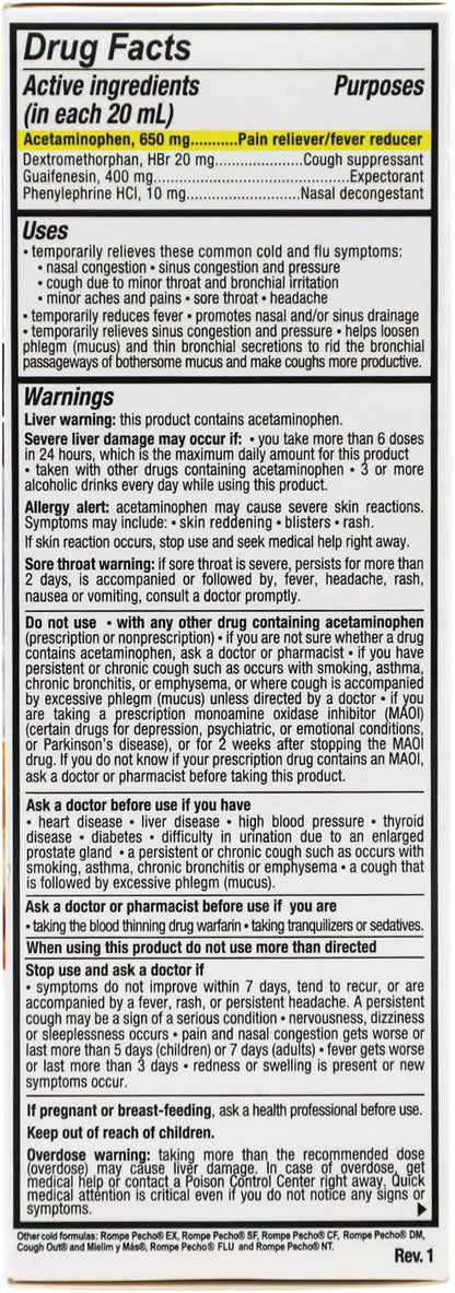 ROMPE PECHO MAX, Multi symptom Severe Cold and Flu Syrup