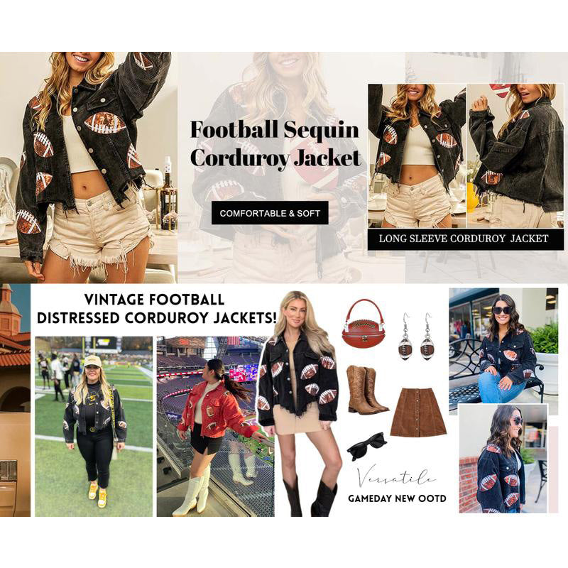 Women's Corduroy Jacket with Football Sequin Patch